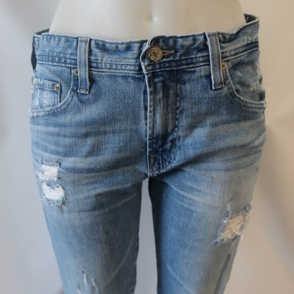 Mens AG Adriano Goldschmied "The Dylan The Skinnies" Blue Distressed Jeans 33 - Picture 3 of 6